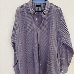 Nautica Men's Purple Gingham Button-Down Dress Shirt